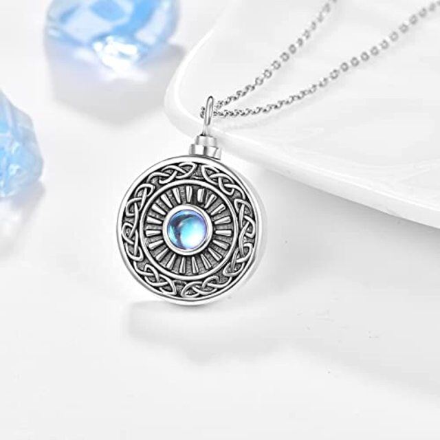 Sterling Silver Circular Shaped Moonstone Celtic Knot & Sun Urn Necklace for Ashes-3