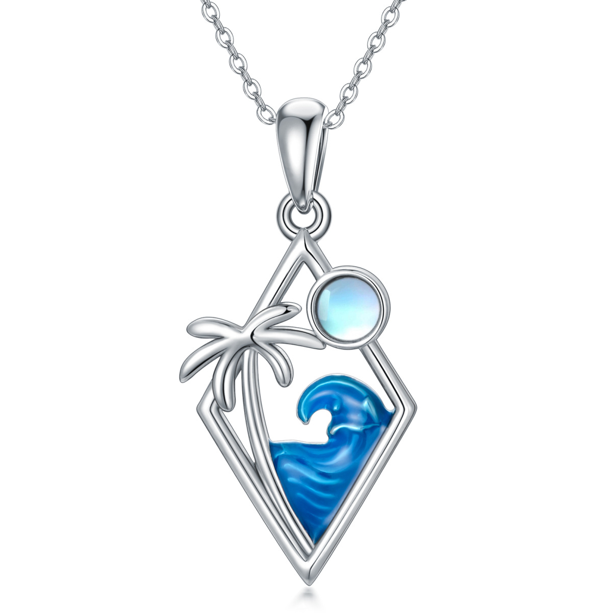 Collier en argent sterling avec pendentif en forme circulaire en pierre de lune, cocotier-1