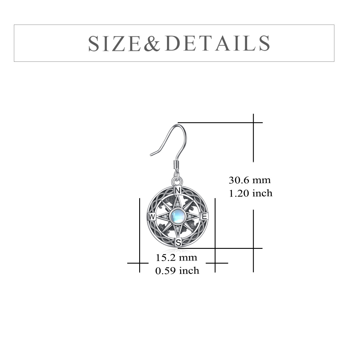 Sterling Silver Circular Shaped Moonstone Compass Drop Earrings-3