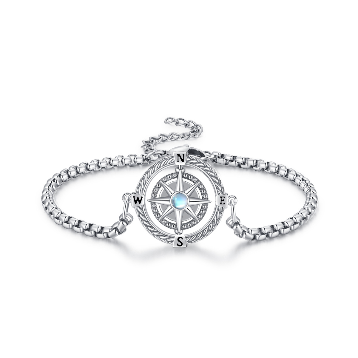 Sterling Silver Circular Shaped Moonstone Compass Charm Bracelet-1