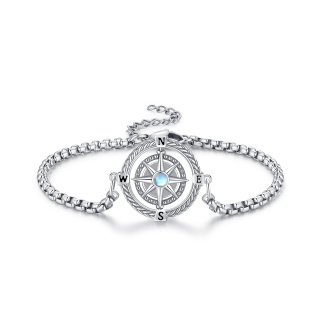 Sterling Silver Circular Shaped Moonstone Compass Charm Bracelet-47