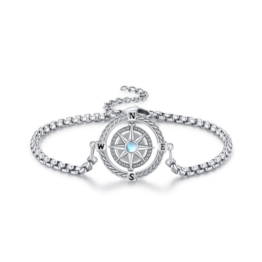 Sterling Silver Circular Shaped Moonstone Compass Charm Bracelet