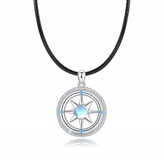 Sterling Silver Circular Shaped Moonstone Compass Pendant Necklace-46