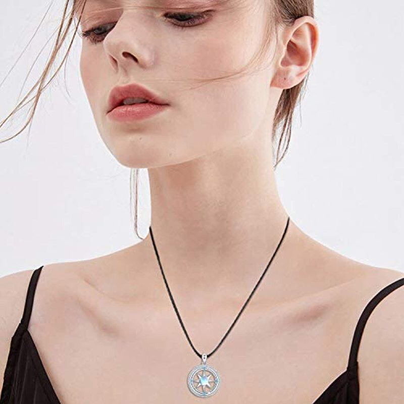 Sterling Silver Circular Shaped Moonstone Compass Pendant Necklace-2
