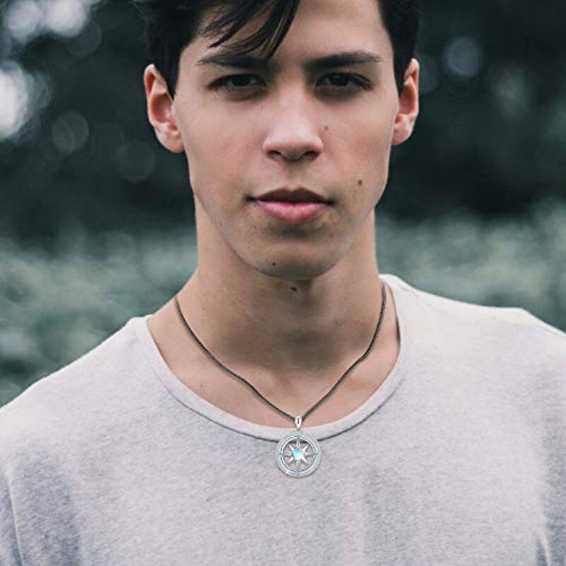 Sterling Silver Circular Shaped Moonstone Compass Pendant Necklace-3