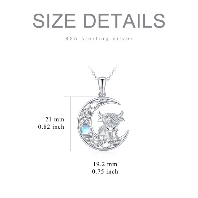 Collier en argent sterling avec pendentif en pierre de lune de forme circulaire, vache, nœ-3