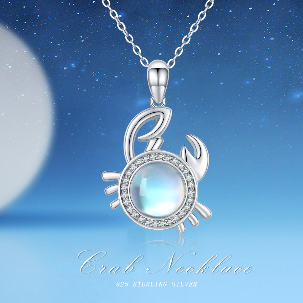 Collier en argent sterling avec pendentif crabe en pierre de lune de forme circulaire-6