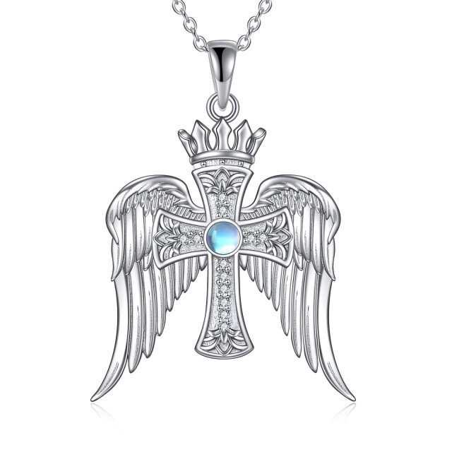 Collier en argent sterling avec pendentif croix en pierre de lune de forme circulaire-1