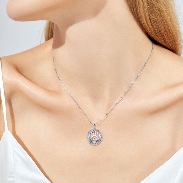 Collana con ciondolo a forma di cerchio in pietra lunare e cristallo dell'orso polare in argento sterling-2