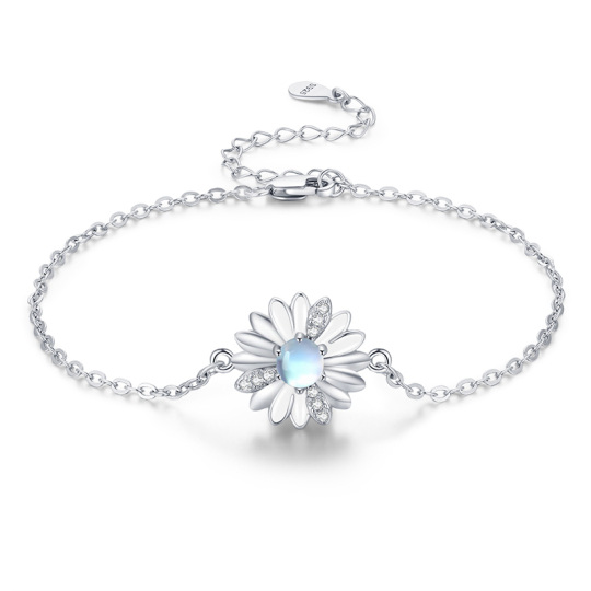 Sterling Silver Circular Shaped Moonstone Daisy Pendant Bracelet