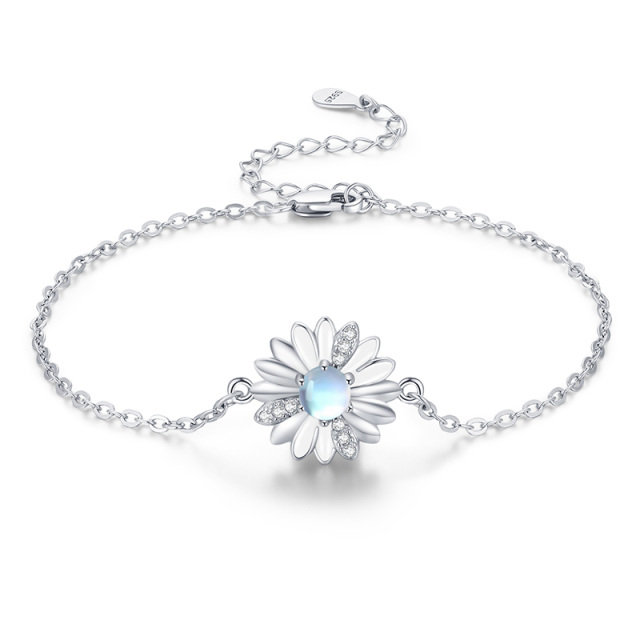 Sterling Silver Circular Shaped Moonstone Daisy Pendant Bracelet-1