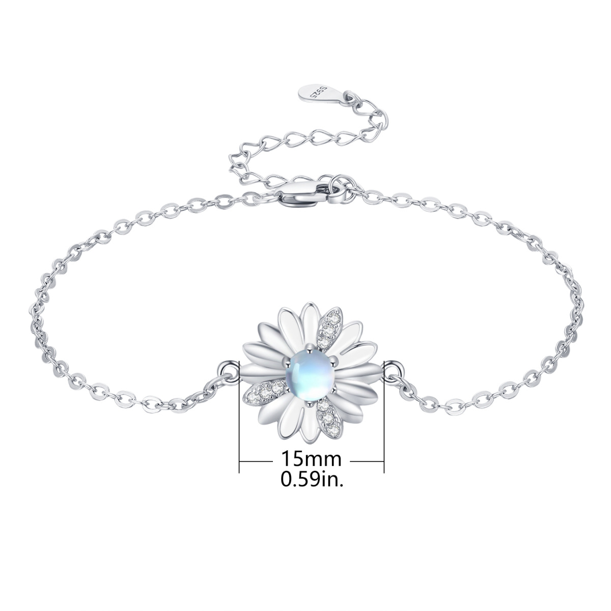 Sterling Silber kreisförmig Mondstein Daisy Anhänger Armband-6