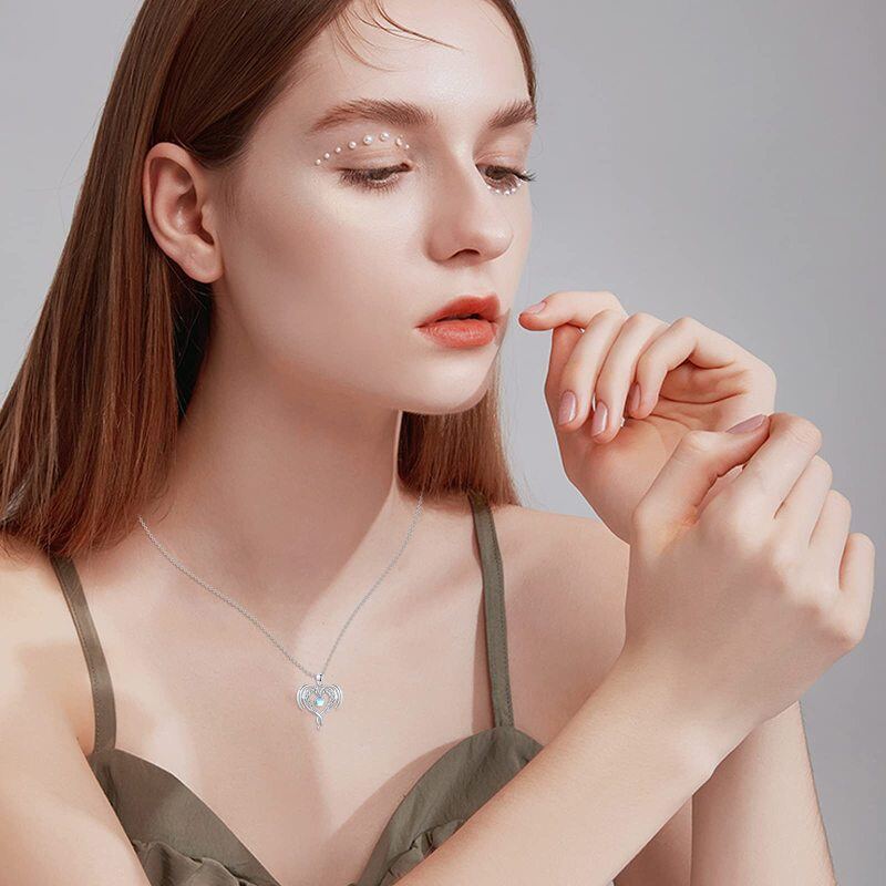 Colar com pingente de coração e nó celta de dragão em prata esterlina circular para mulheres-2