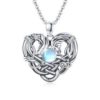 Collar colgante de plata de ley con forma circular de piedra de luna dragón y caballo-9