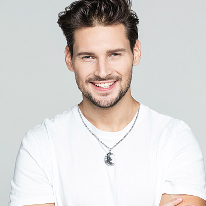 Sterling Silver Circular Shaped Moonstone Dragon Singapore Chain Necklace for Men-2