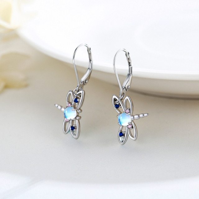 Boucles d'oreilles en argent sterling avec libellule en pierre de lune de forme circulaire-4