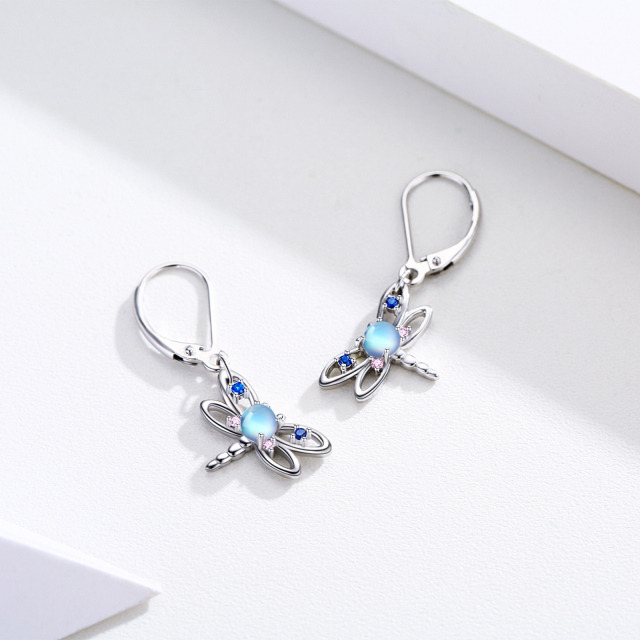 Boucles d'oreilles en argent sterling avec libellule en pierre de lune de forme circulaire-5