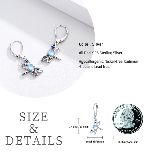 Boucles d'oreilles en argent sterling avec libellule en pierre de lune de forme circulaire-7