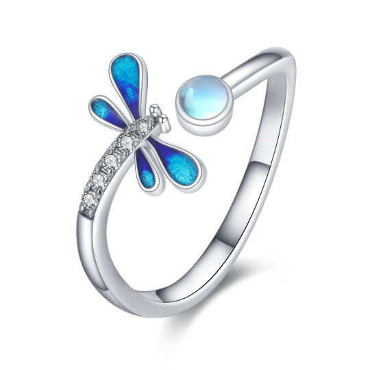 Sterling zilveren cirkelvormige Cubic Zirconia Maansteen Dragonfly open ring