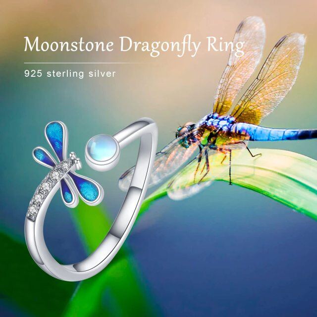 Sterling zilveren cirkelvormige Cubic Zirconia Maansteen Dragonfly open ring-6