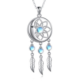 Sterling Silver Circular Shaped Moonstone Dream Catcher Pendant Necklace-37