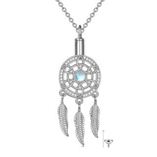 Sterling Silver Circular Shaped Moonstone Dream Catcher Urn Necklace for Ashes-31