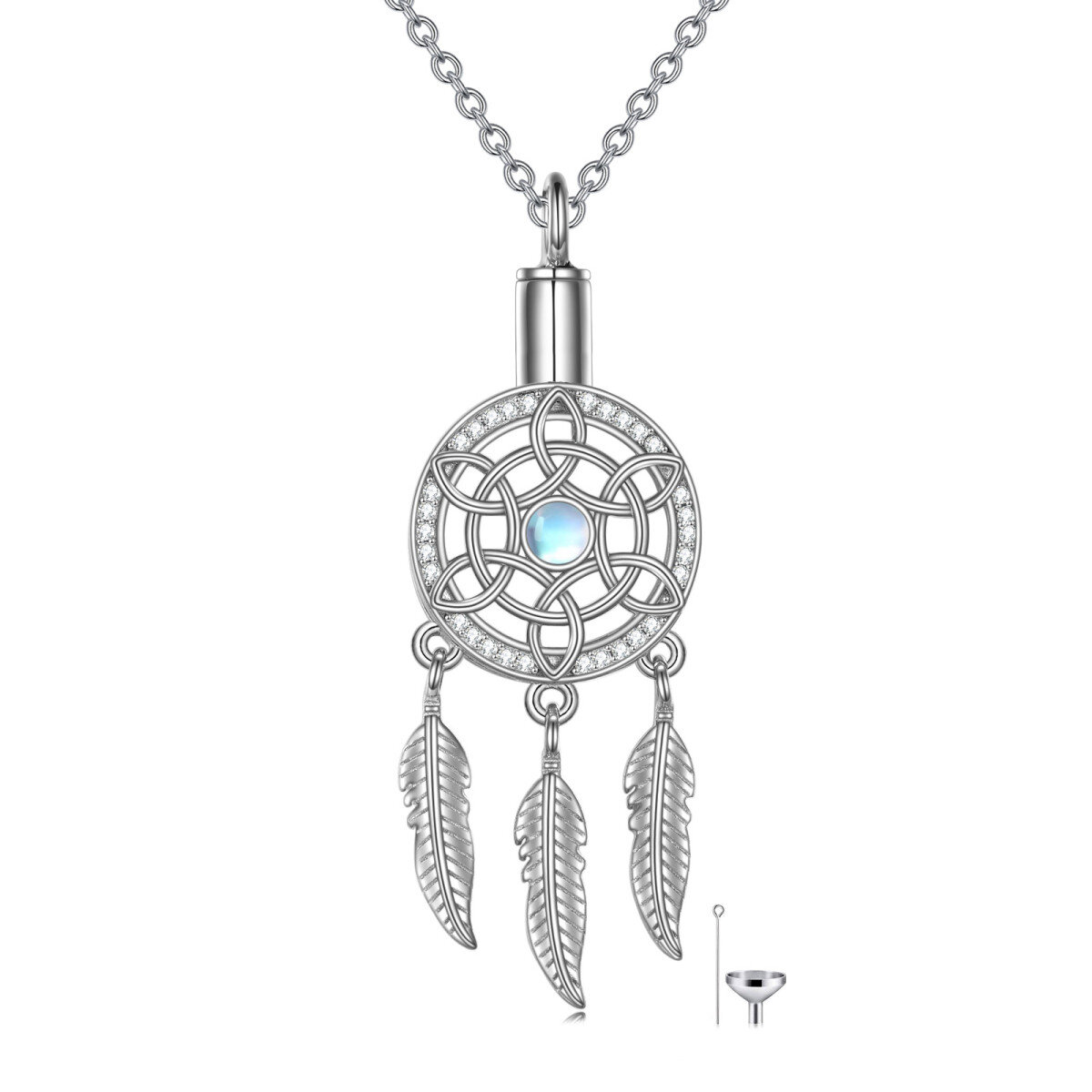 Sterling Silber Runde Mondstein Dream Catcher Urne Halskette-1