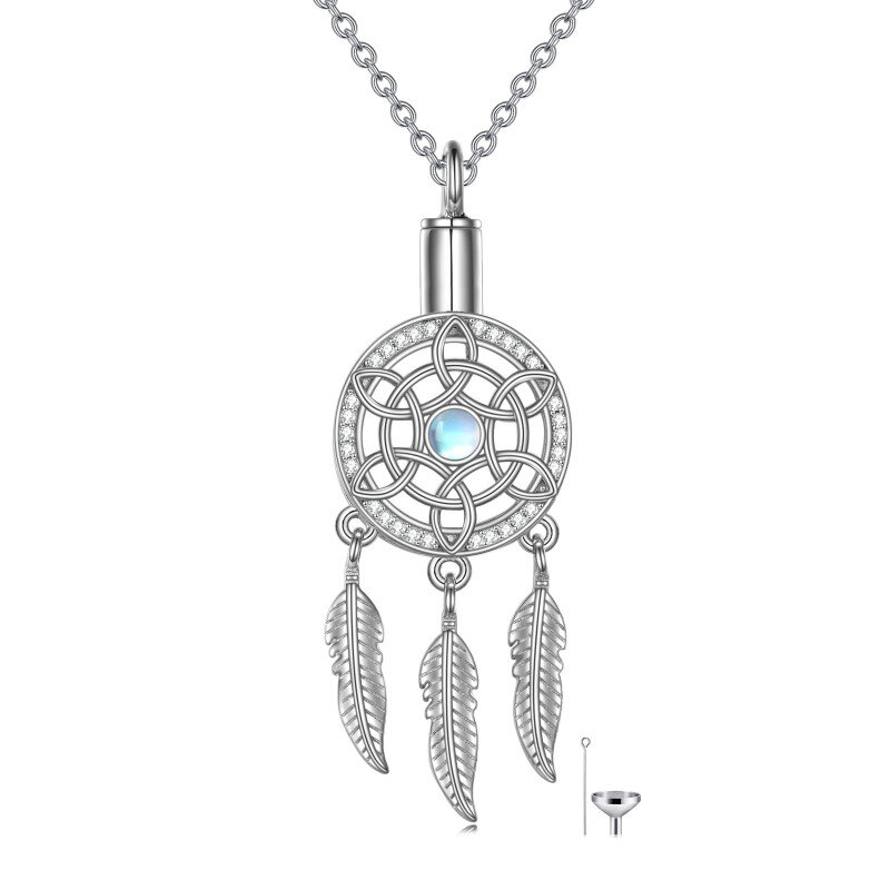 Sterling Silver Circular Shaped Moonstone Dream Catcher Urn Necklace for Ashes-1