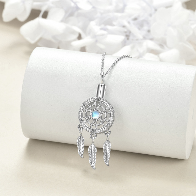 Sterling zilveren cirkelvormige maansteen Dream Catcher Urn ketting voor as-3