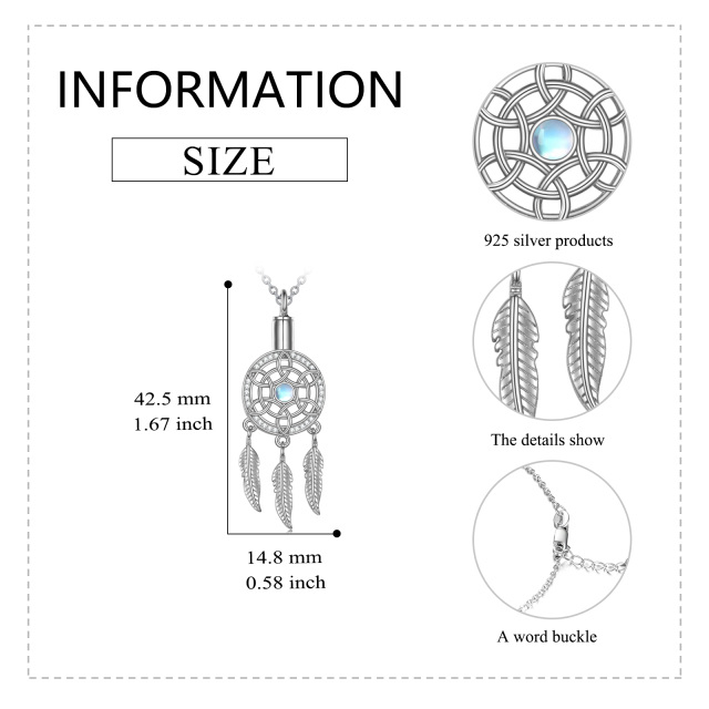 Sterling Silber Runde Mondstein Dream Catcher Urne Halskette-5