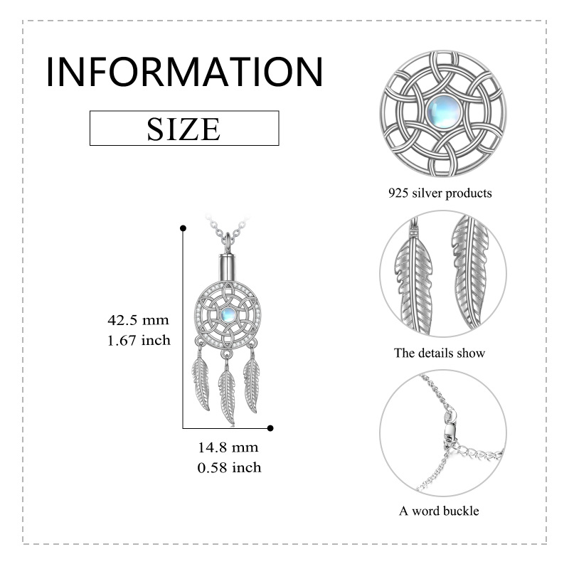 Sterling Silver Circular Shaped Moonstone Dream Catcher Urn Necklace for Ashes-5