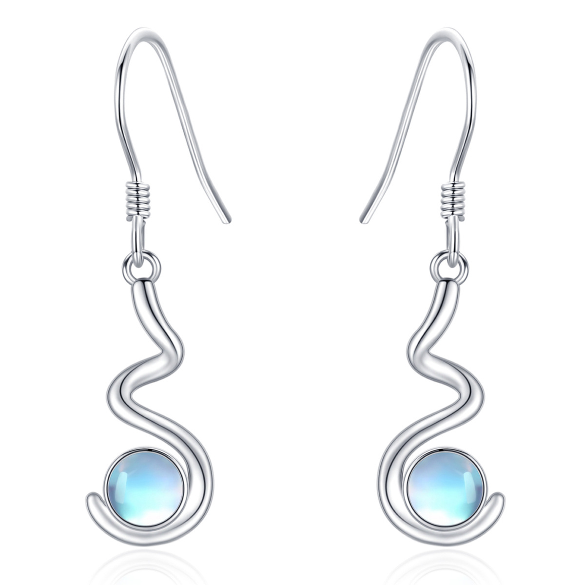 Sterling Silver Circular Shaped Moonstone Drop Earrings-1