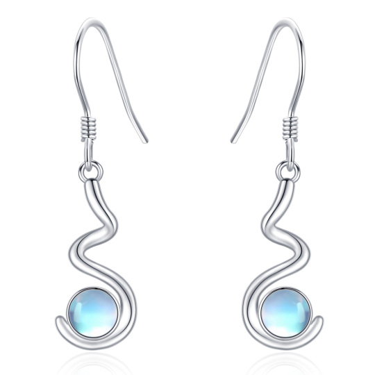 Sterling Silver Circular Shaped Moonstone Drop Earrings