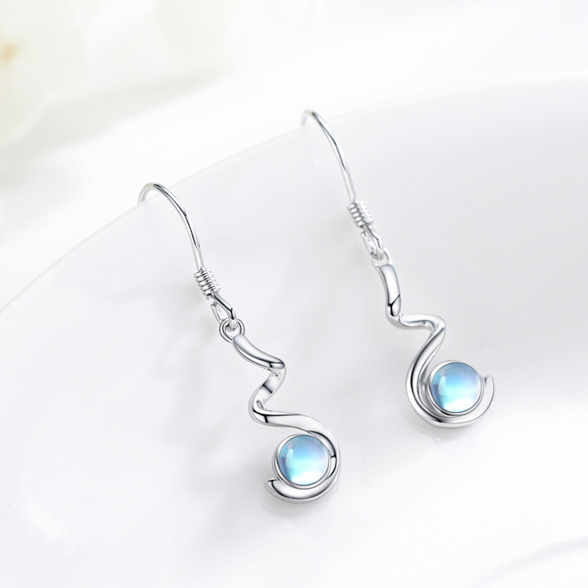 Boucles d'oreilles pendantes en argent sterling en pierre de lune de forme circulaire-3