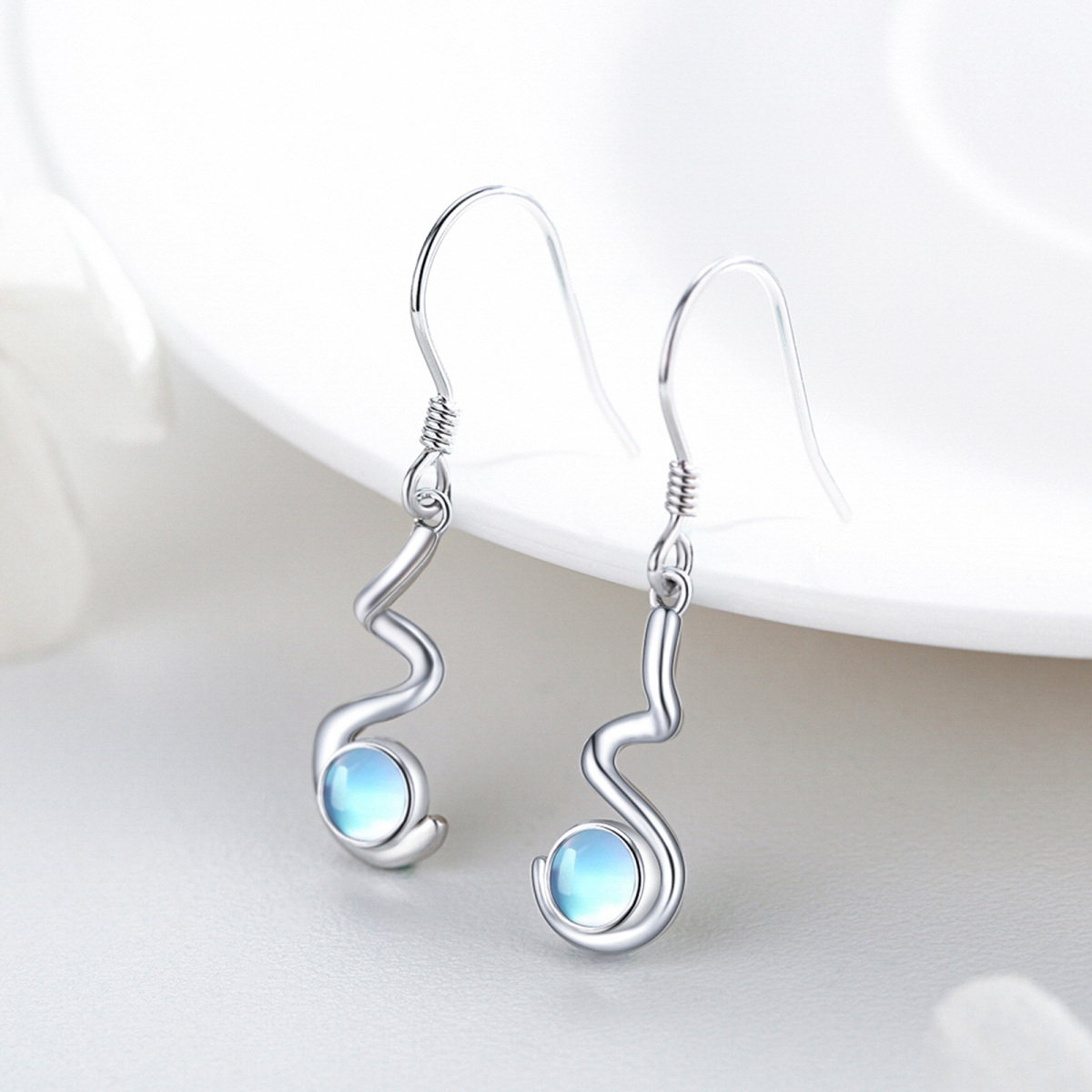 Boucles d'oreilles pendantes en argent sterling en pierre de lune de forme circulaire-4