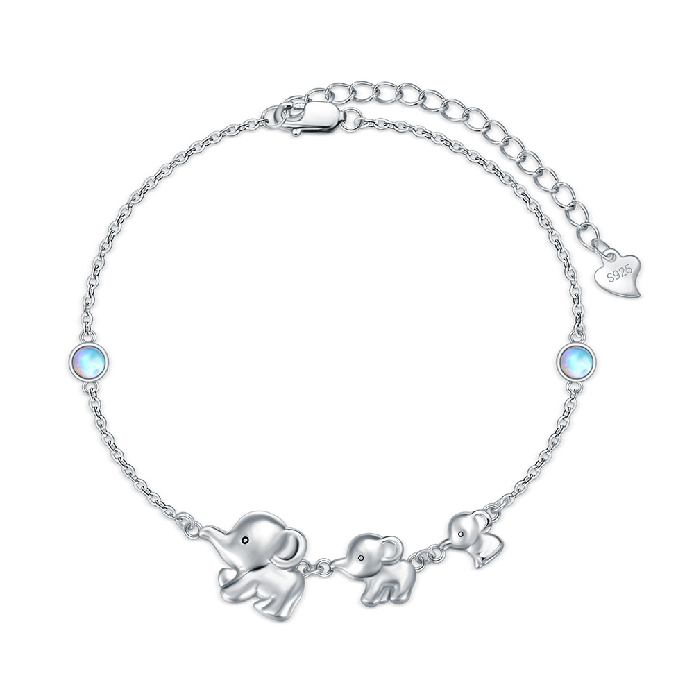 Sterling Silver Circular Shaped Moonstone Elephant Charm Bracelet-1