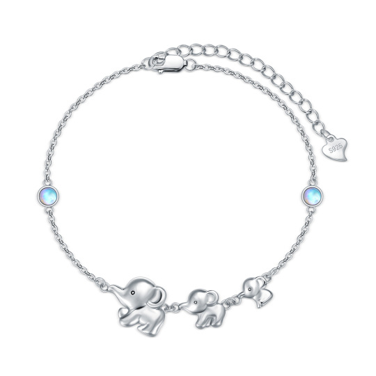 Sterling Silver Circular Shaped Moonstone Elephant Charm Bracelet