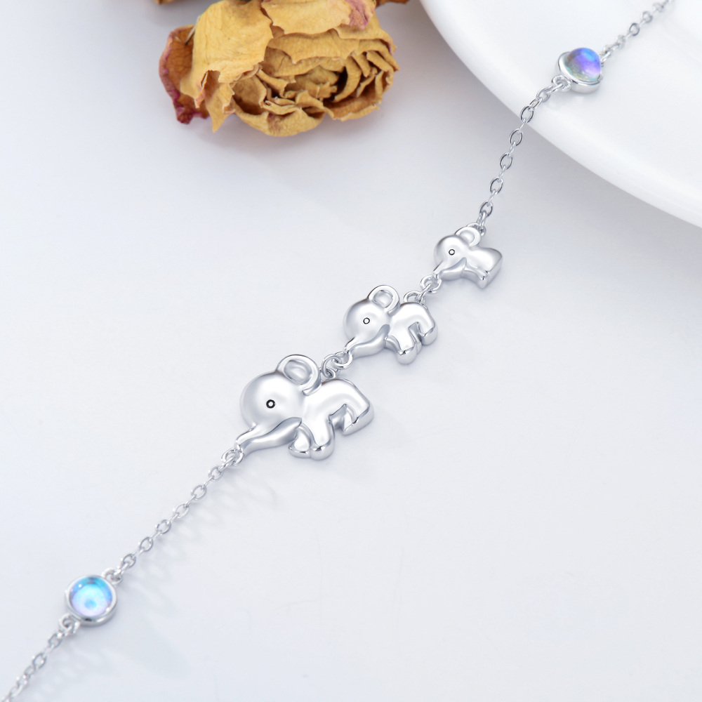 Sterling Silver Circular Shaped Moonstone Elephant Charm Bracelet-4