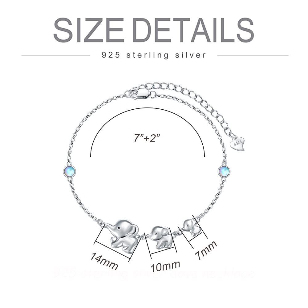 Sterling Silver Circular Shaped Moonstone Elephant Charm Bracelet-5