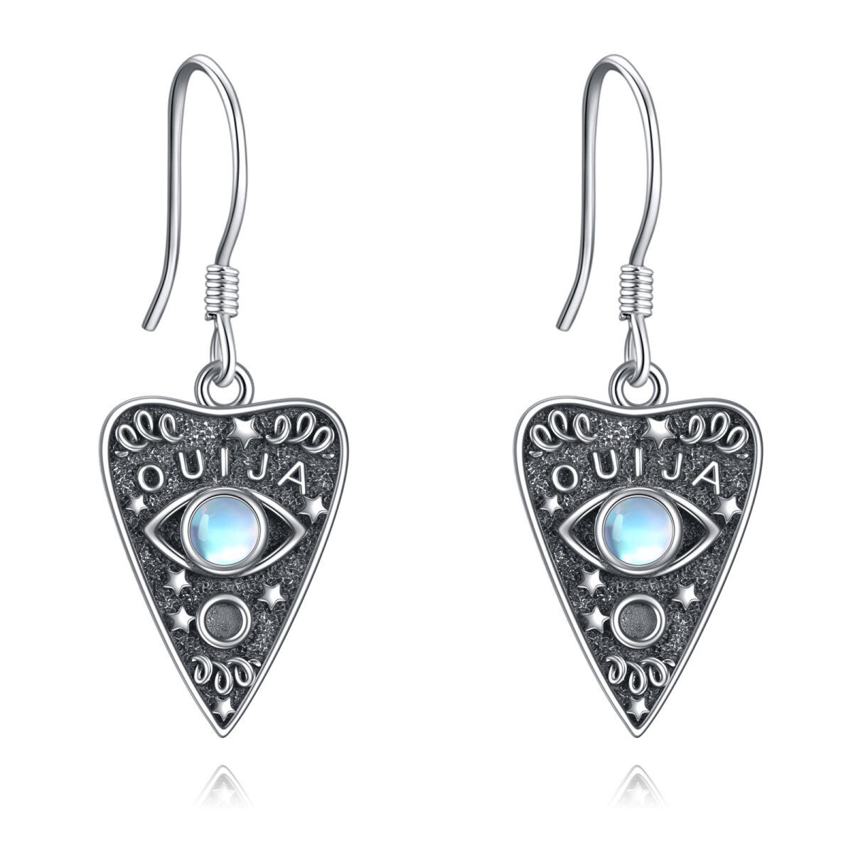 Sterling Silver Circular Shaped Moonstone Evil Eye Drop Earrings