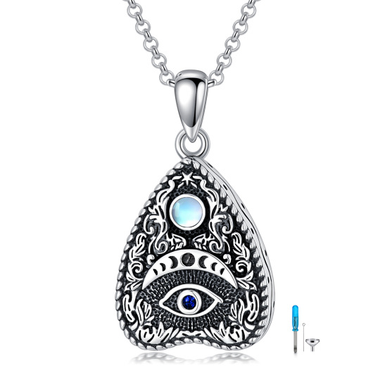 Collana in argento sterling con urna del malocchio in pietra di luna a forma circolare di rodio nero per ceneri