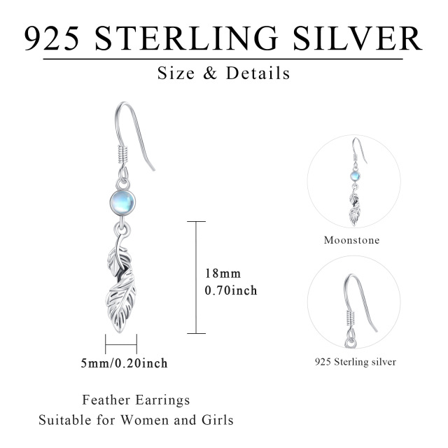 Sterling Silver Circular Shaped Moonstone Feather Drop Earrings-4