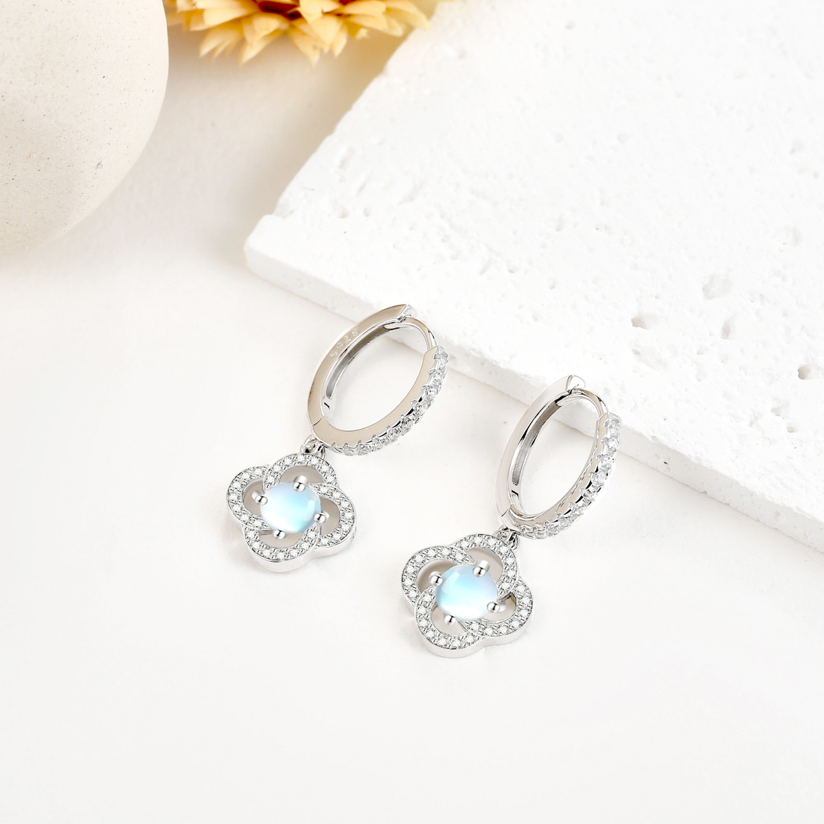 Boucles d'oreilles en argent sterling en forme de trèfle à quatre feuilles avec zircon cub-4