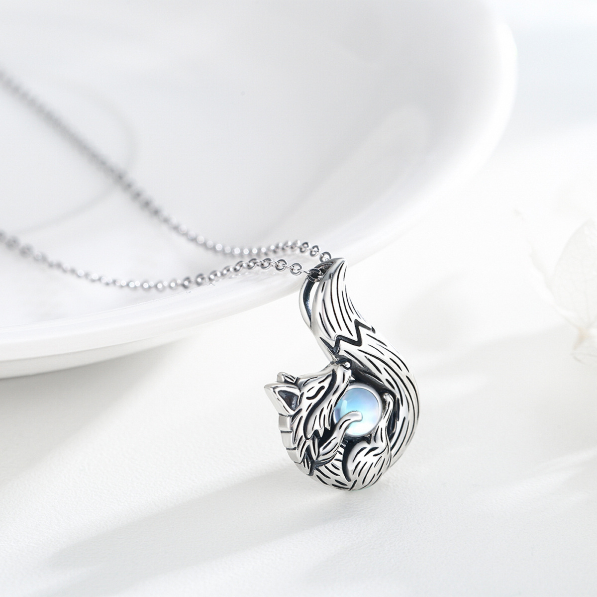 Collana con ciondolo a forma di cerchio in pietra di luna in argento sterling-4