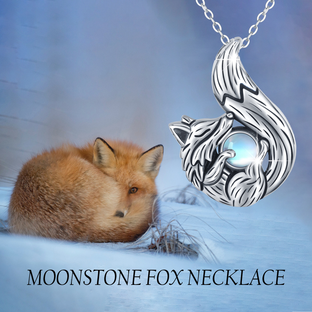 Collier en argent sterling avec pendentif renard en pierre de lune de forme circulaire-6