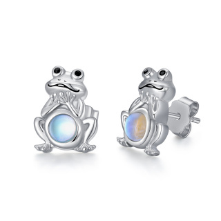 Sterling Silver Circular Shaped Moonstone Frog Stud Earrings-41