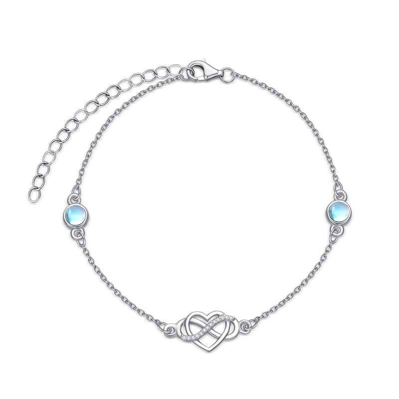 Sterling Silver Circular Shaped Moonstone Heart Charm Bracelet-12