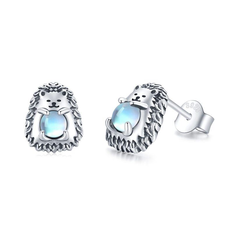 Brincos de prata esterlina em forma circular com ouriço de pedra da lua-1