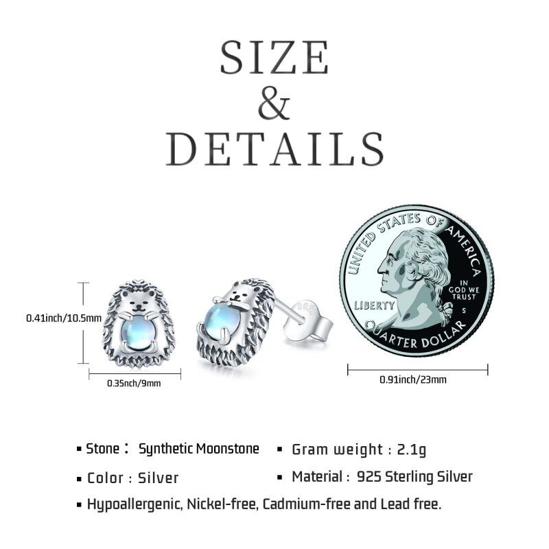 Brincos de prata esterlina em forma circular com ouriço de pedra da lua-6