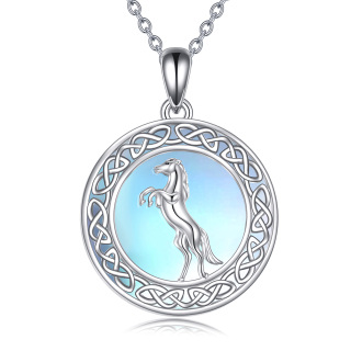 Sterling Silver Circular Shaped Moonstone Horse & Celtic Knot Pendant Necklace-26